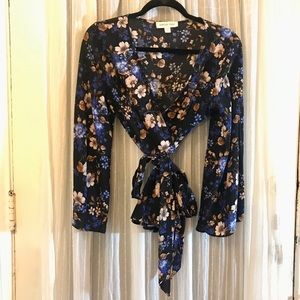 Amour Vert Silk Floral Wrap Blouse Size L